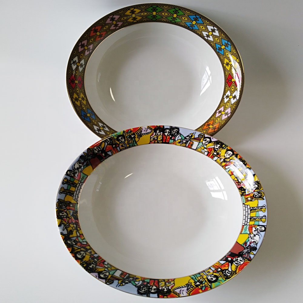 New arriving Porcelain bowl for Ethiopian food bowl with fine art queen saba