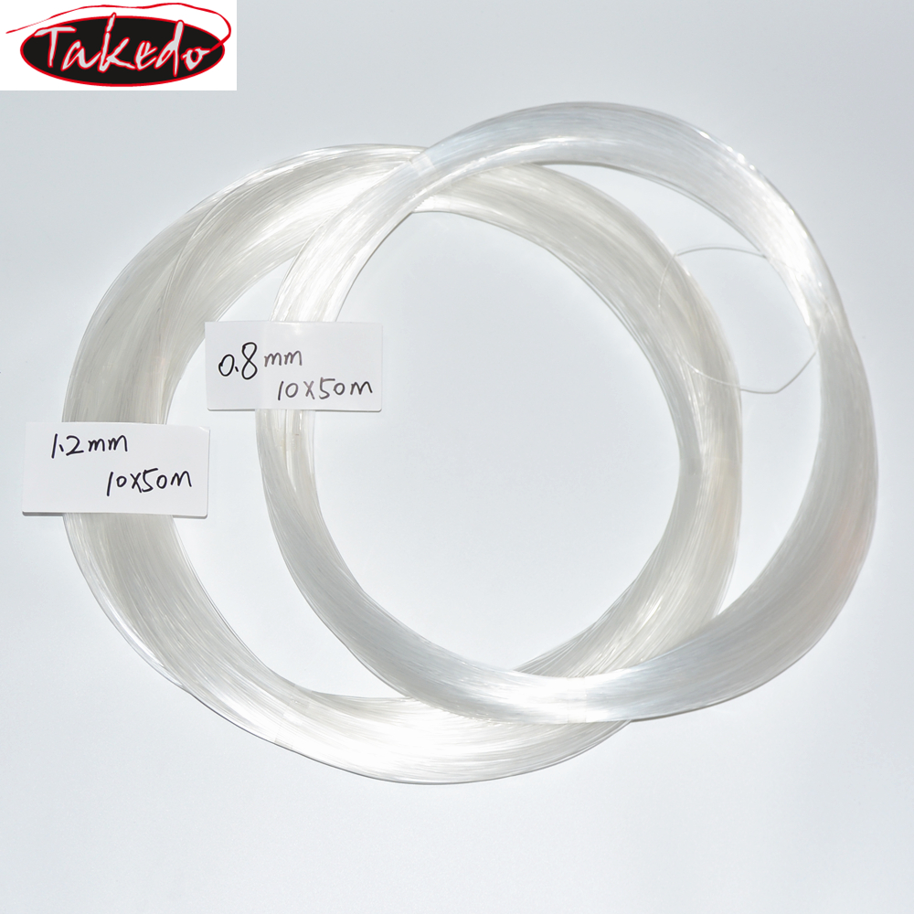 Нейлоновая рыболовная леска TAKEDO, 10x50 м, однонитевая рыболовная леска 500 м, 0,8 мм, 1,2 мм, прозрачная для длинной и крупной рыбной ловли