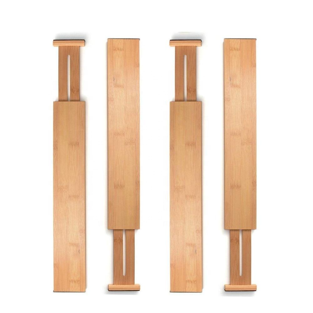 Bamboo Adjust Drawer Divider Set of 4 - Kitchen Drawer Organizer Spring Adjustable & Expendable Drawer Dividers