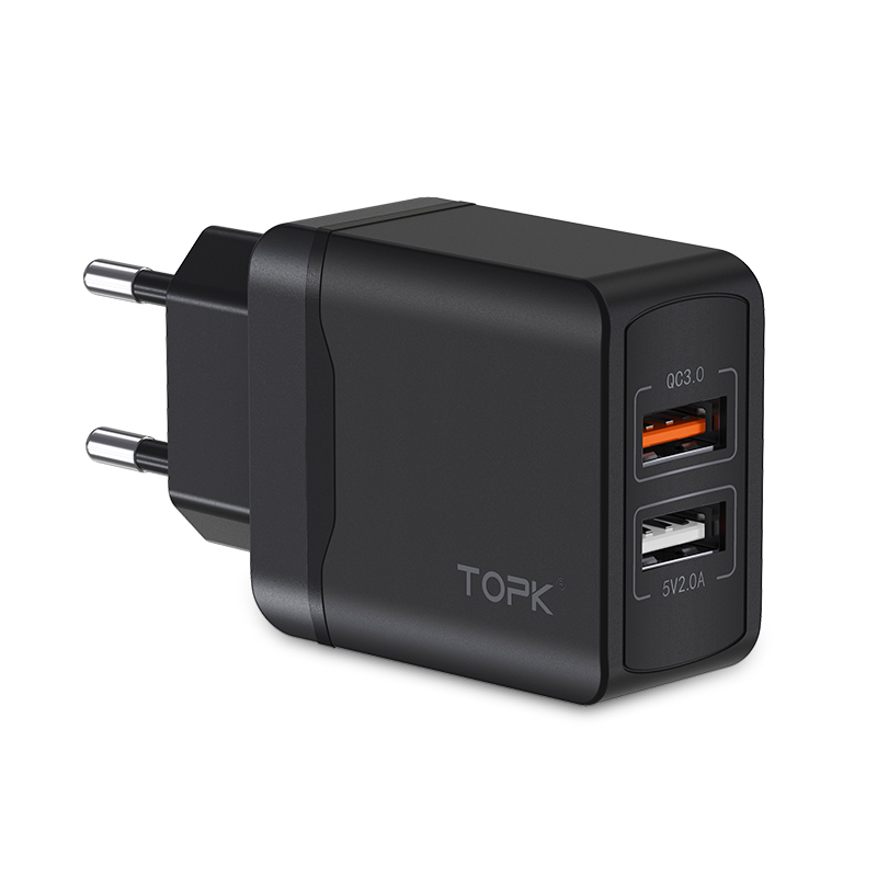 TOPK B244Q 28W QC3.0 двойной usb-адаптер для зарядного устройства с европейской вилкой для путешествий, настенный адаптер для быстрой зарядки 3,0, зарядное устройство для мобильного телефона