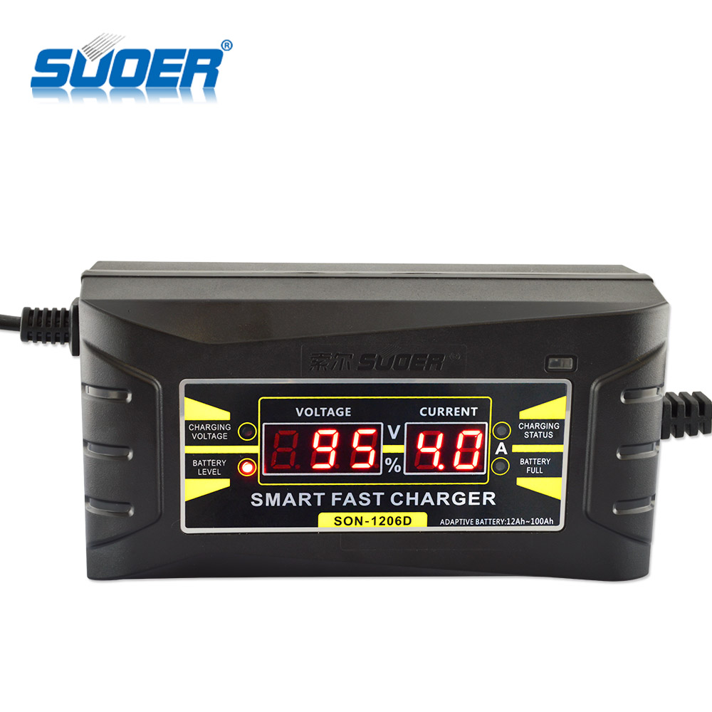 Suoer 12V 6A свинцово-Кислотное трехфазное умное автомобильное зарядное устройство с цифровым дисплеем