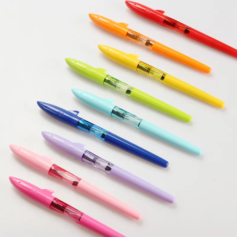 Hillento Fountain Pen Set, Shark Series Plastic Medium Nib Fountain Pen Set, Diversity Color Black Light Blue Pink