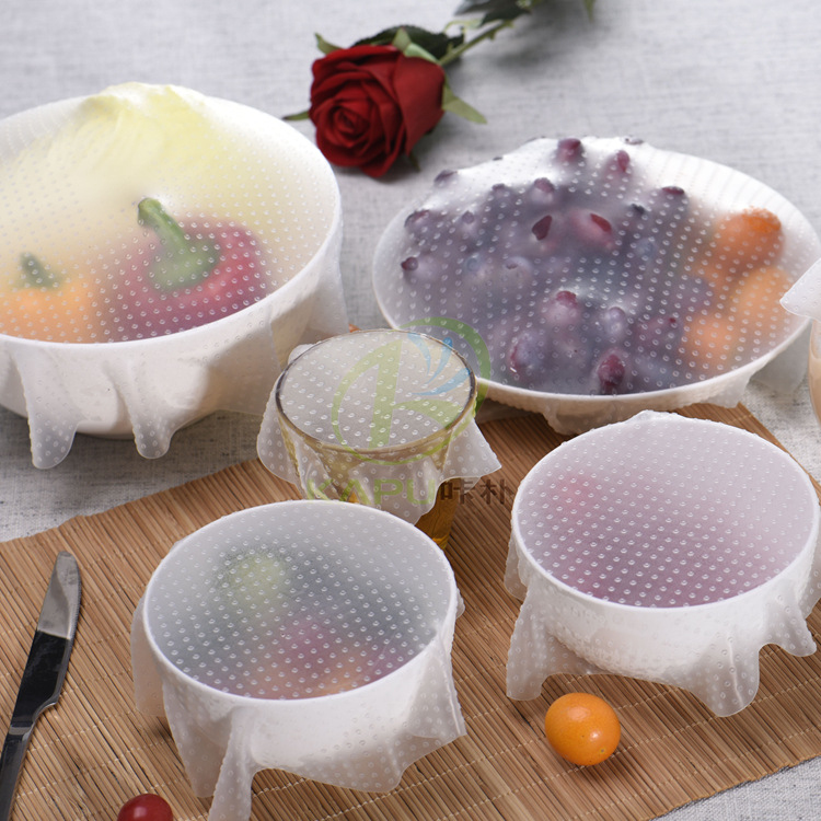 BPA Free Dishwasher&Microwave Safe 4 Pack Food Wrap Seal Covers Keep Food Fresh Silicone Cling Film
