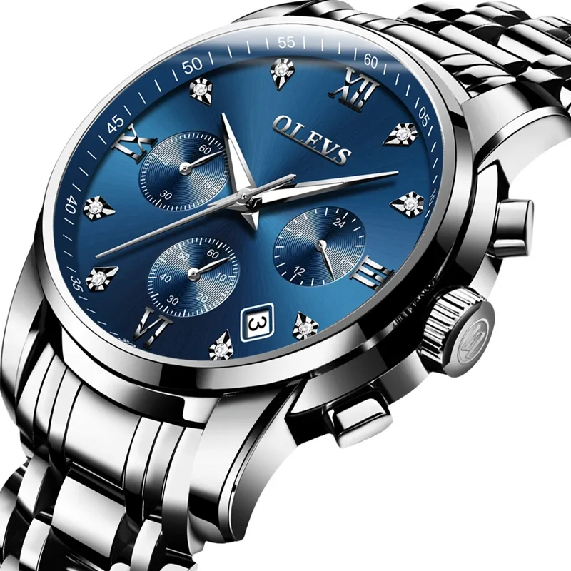 OLEVS 2858 Mens Luminous Watches Luxury Brand Wrist watches Chronograph Stainless Steel Watch Men Quartz Clock Relogio Masculino