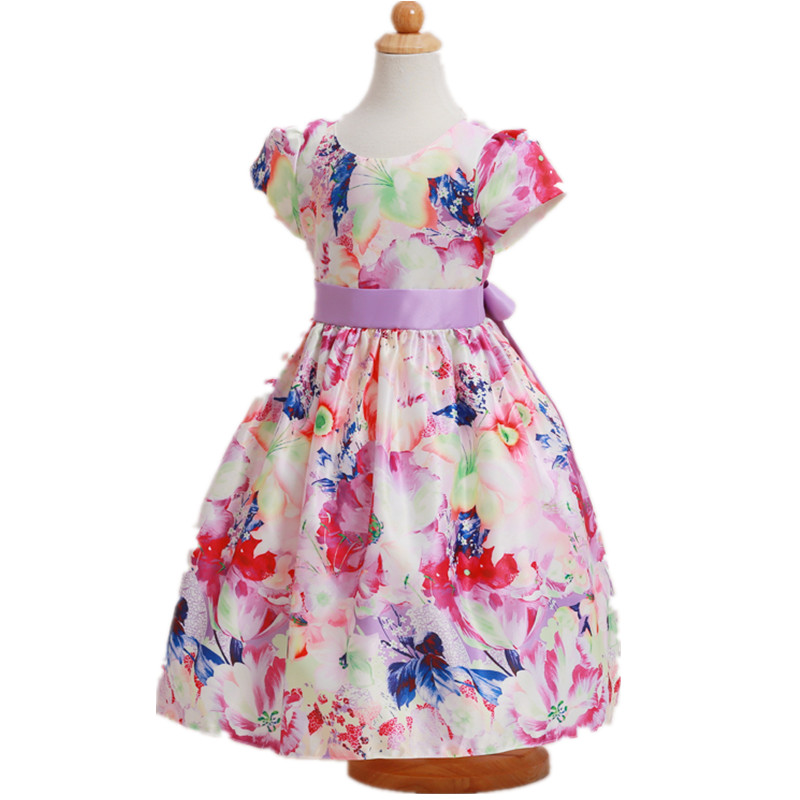 Print Flower Children Causal Dress Western Style Girls Party Dress France Style L-97