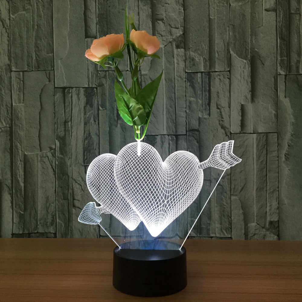Zogift Творческий 3D иллюзия Лампа LED ночник стрелка через сердце акрил обесцвечивание лампа
