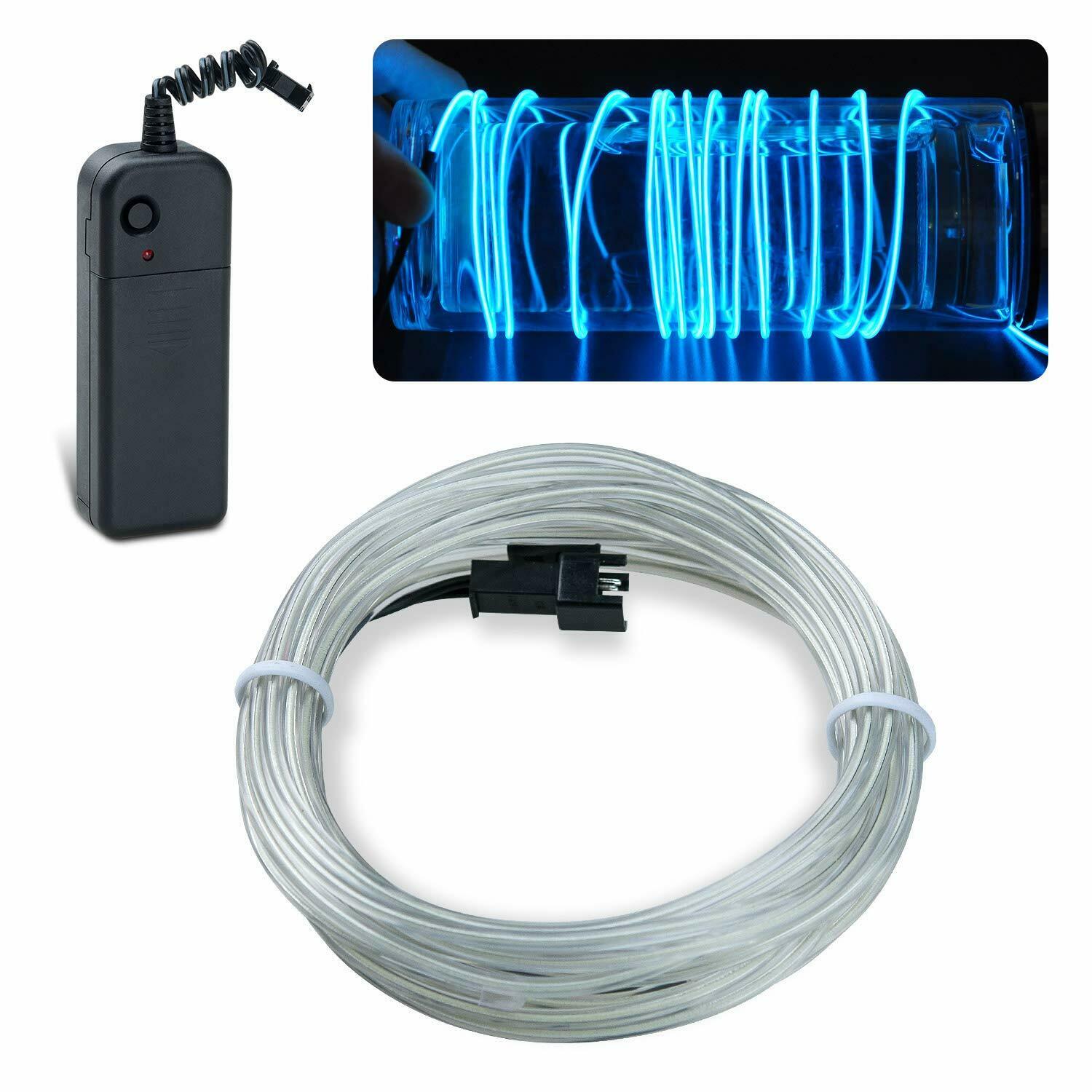 5 Packs Ice Blue Color 3.2mm 3M Sewable Multi Color Electroluminescent Wire/ Glowing EL Wire For Clothes With Controller