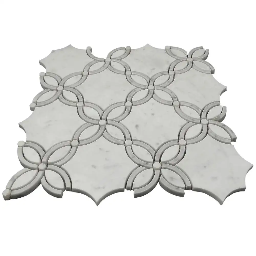 Carrara white marble polished flower mesh water jet mosaic floor tile Floor tile mosaic hot sale background on sale