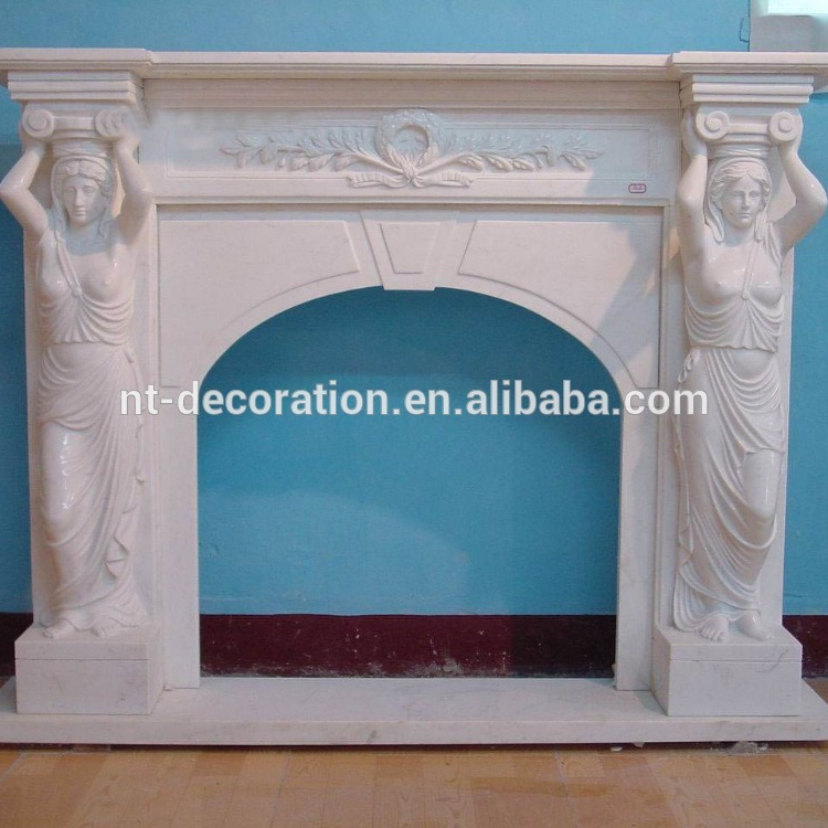 Белый мрамор крытый freestanding камин с статуя леди NTMF-F835S