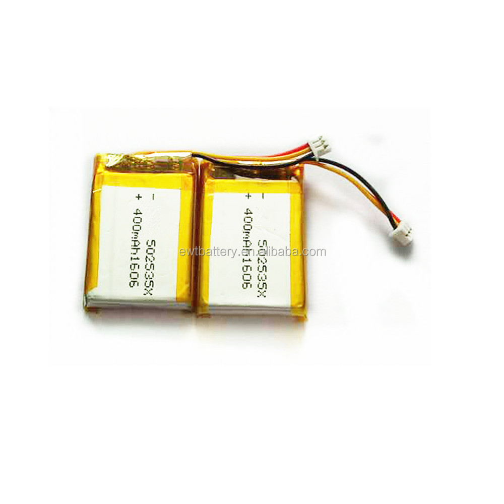 Маленький плоский lipo аккумулятор 502535 3,7 в 400 мАч перезаряжаемый литий-ионный полимерный аккумулятор