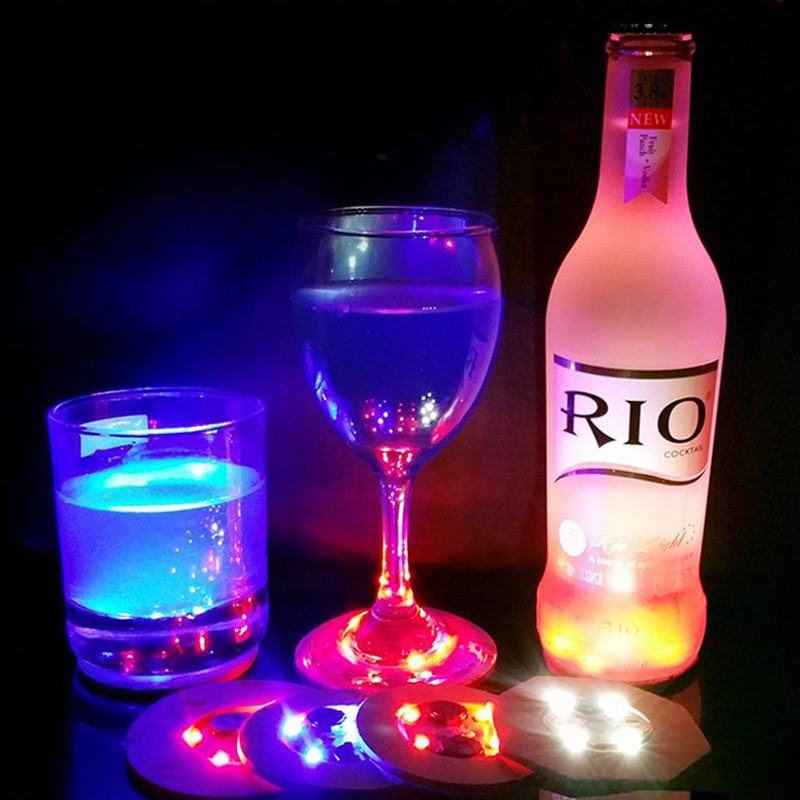 Factory Promotion LED Coaster Custom Logo Bottle Beer Drink Bar 3M Sticker LED Coaster Light