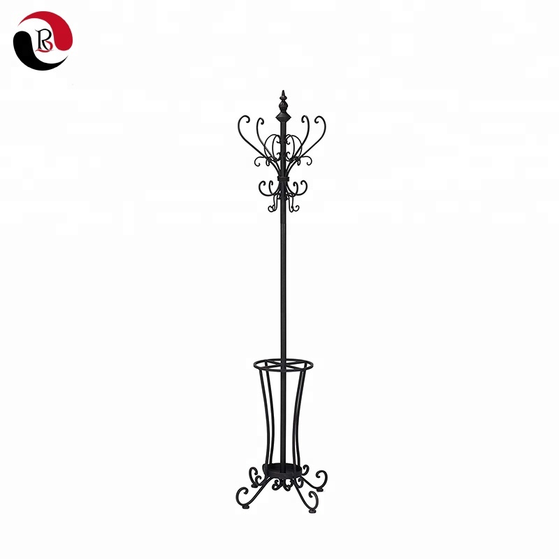 Factory Supply Black Metal Coat Rack with Umbrella Holder