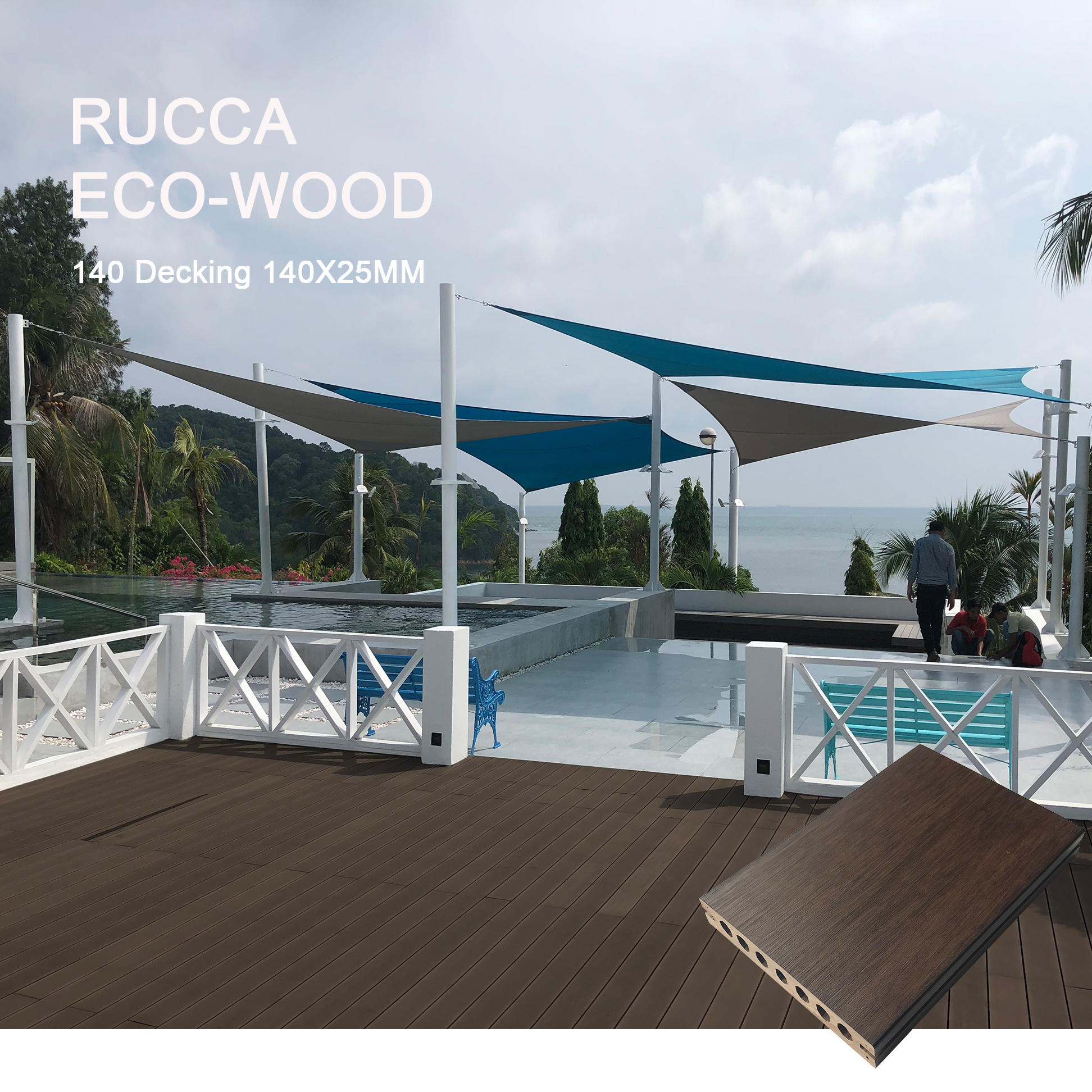 Rucca Дешевое Wpc Композитное деревянное наружное напольное покрытие с 3 dпечатными водонепроницаемыми анти-УФ и противоскользящими