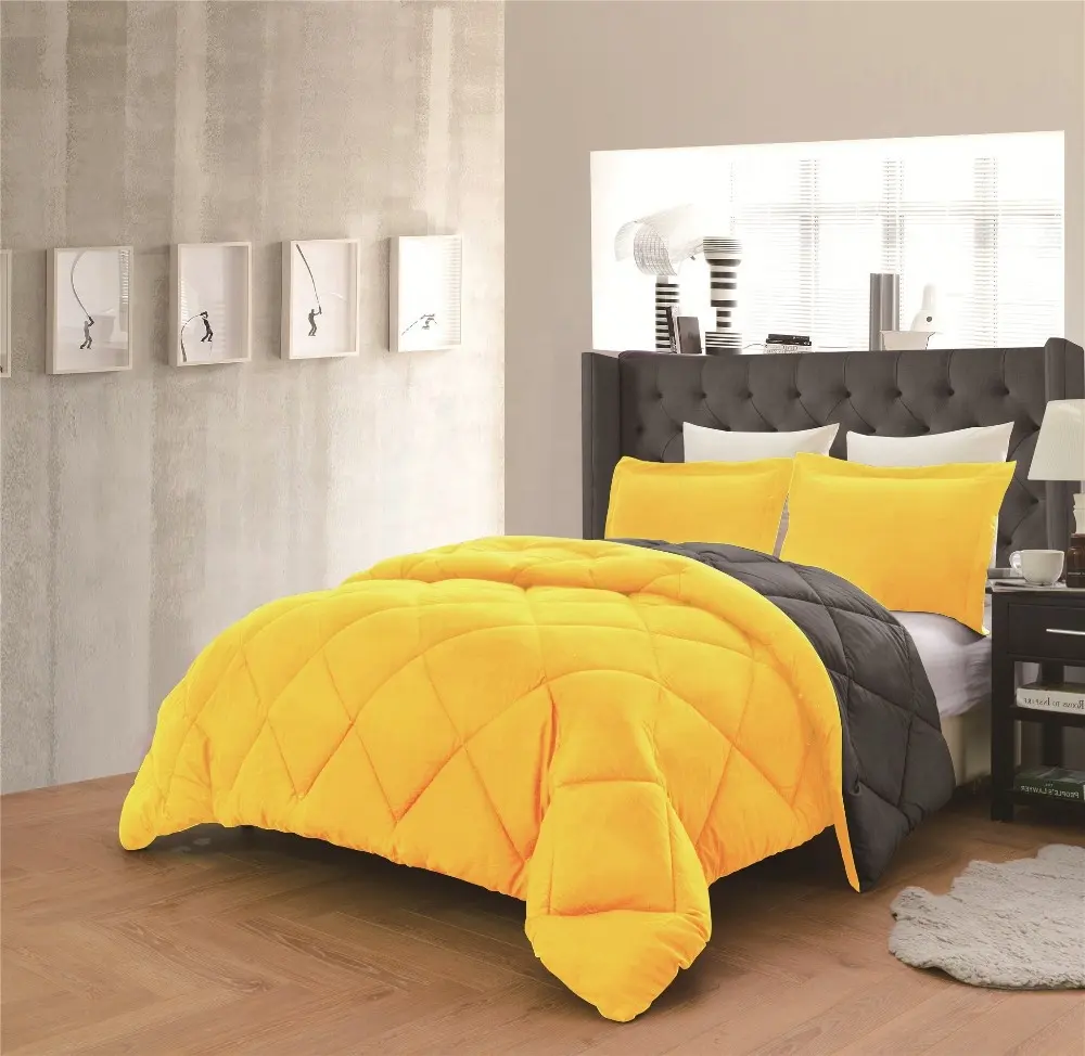 Всесезонное желтое роскошное 90GSM микрофибра пуховое одеяло, альтернативный комплект из 3 шт.