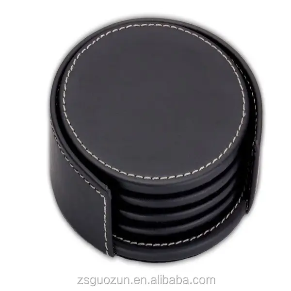Drink Pu Leather Cup Coaster Sets in Round Shape / Custom Coasters
