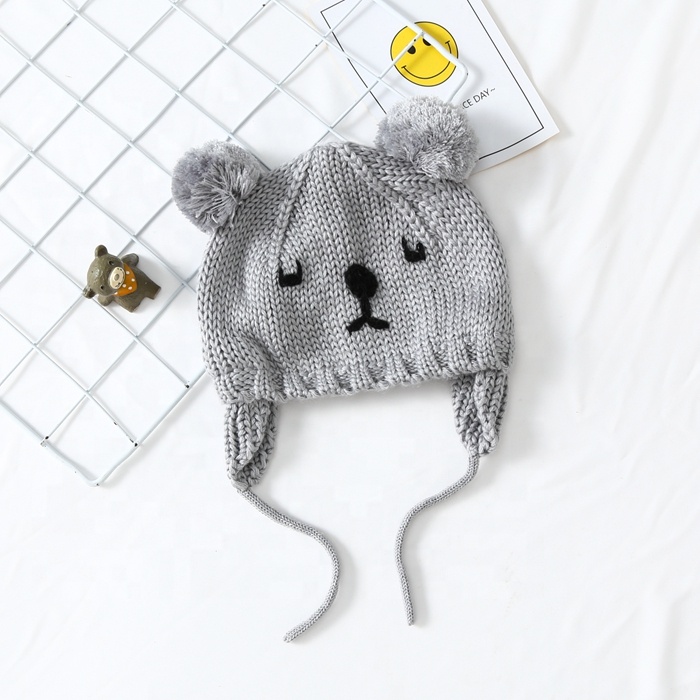 Товары в наличии, детская Милая вязаная шерстяная шапочка Koala, милые шапки для новорожденных с ушами