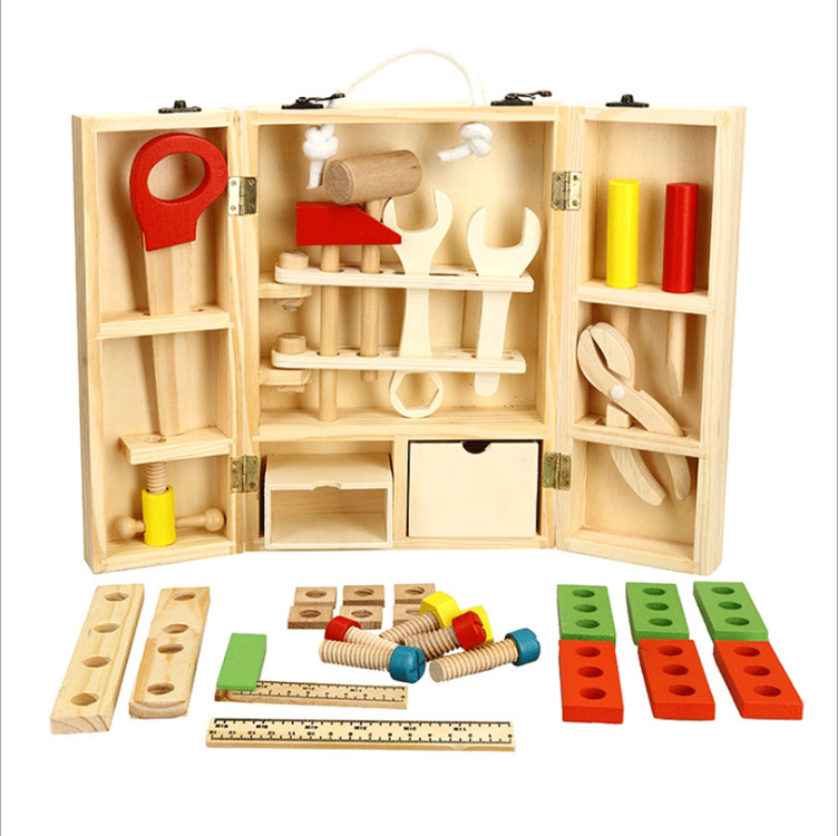 Wholesale Children Wooden Pretend role play Educational wooden toys tools Portable wooden toolbox toys for kids WTB20