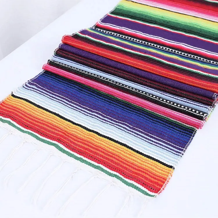 Colorful Outdoor Wedding Party Cotton Fringe Mexican Table Runner Macrame Table Runner