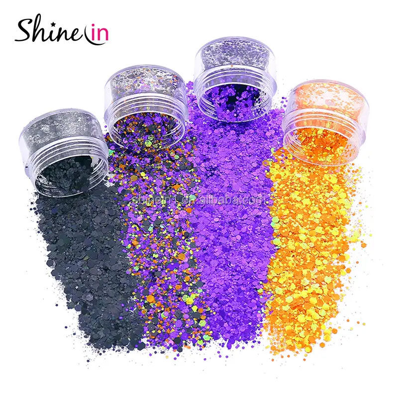 Popular Non-toxic Halloween Face Cosmetic Eyeshadow Makeup Glitter Mix Black Purple Mixed Chunky Body Glitter for Halloween