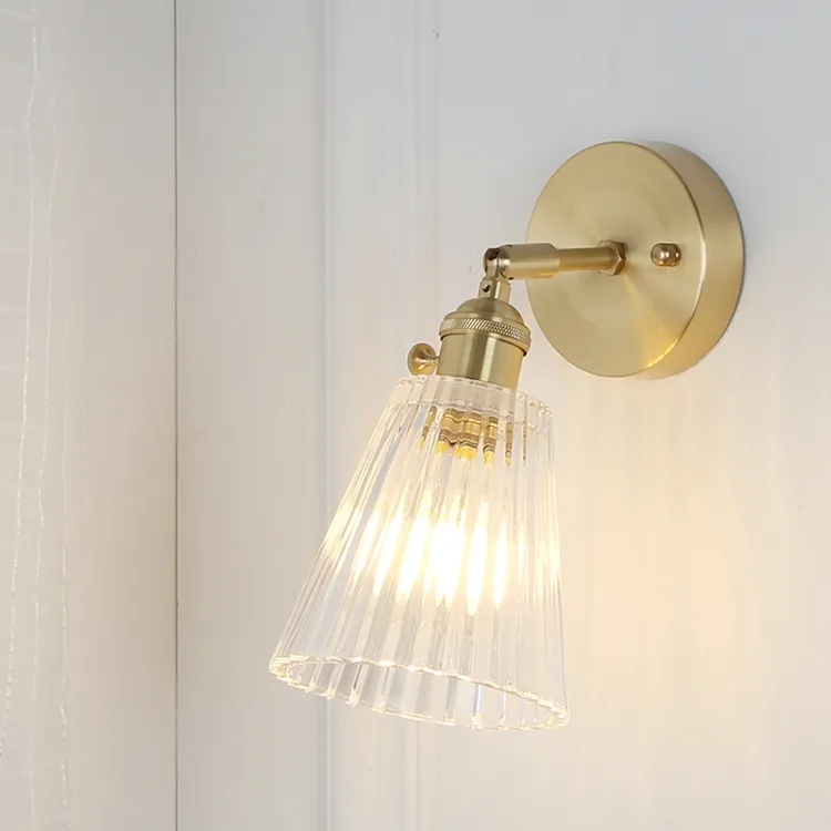 Стеклянная латунная прикроватная декоративная комнатная светодиодная современная настенная лампа