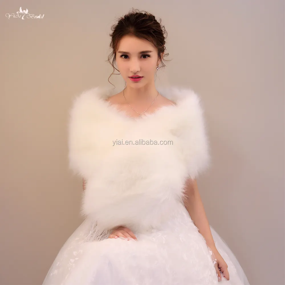 LZP195 Lovely Off Shoulder White Fur Bolero Winter Wedding Cape