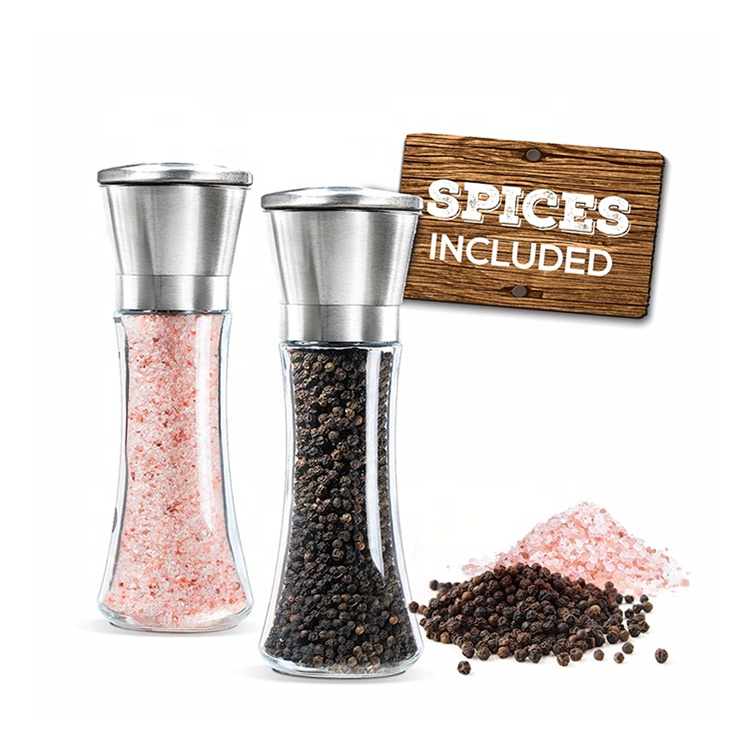 Custom Premium Adjustable Ceramic Tall Glass Stainless Steel Salt and Pepper Shakers
