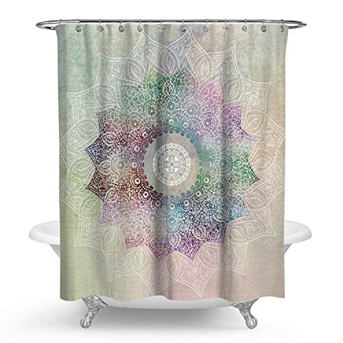 QJMAX High Quality Mandala Flower Printing Shower Curtain And Hooks