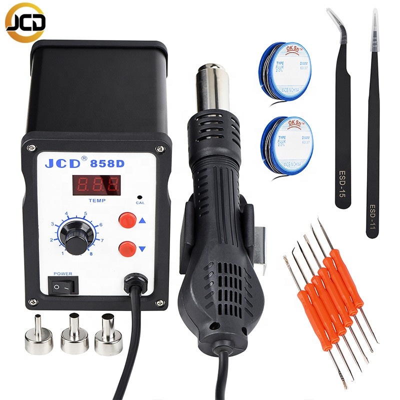 JCD 858D Цифровой горячего воздуха тепловые пушки 110V 220V 750W комфортного обдува SMD паяльная Ремонт