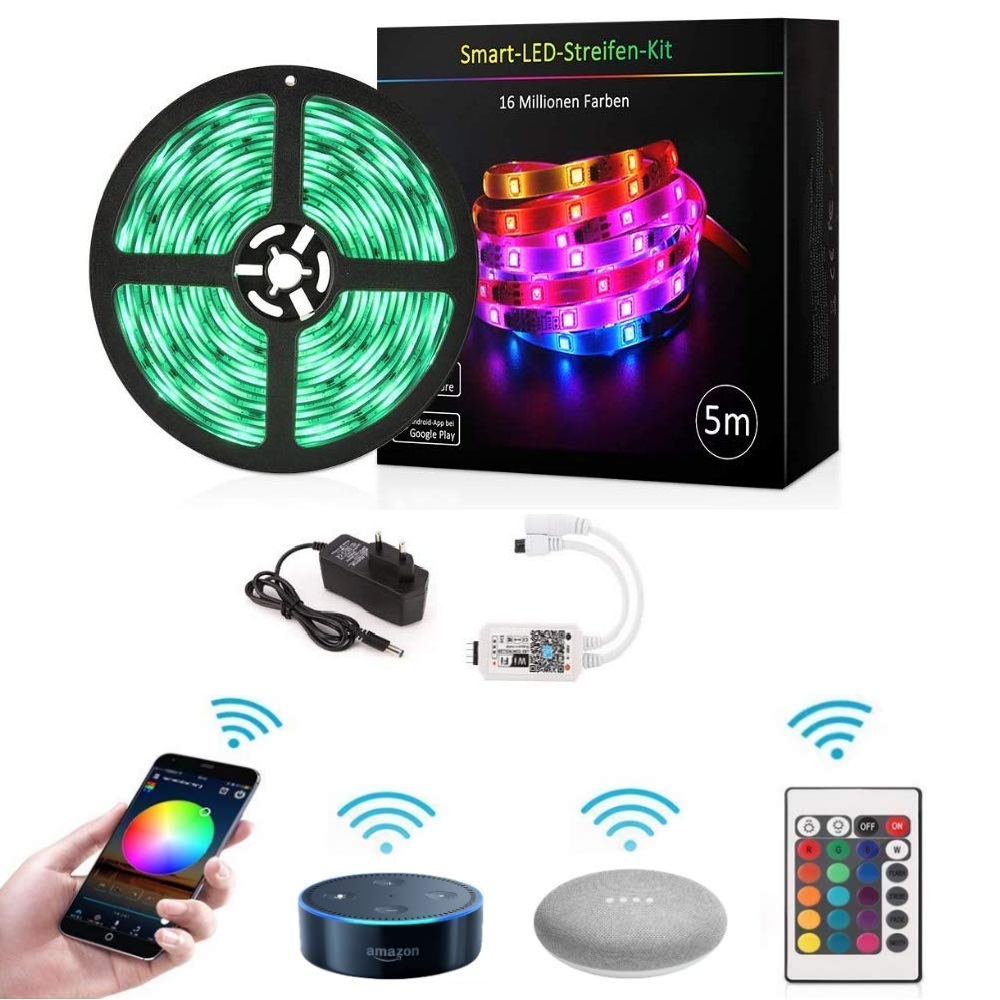 WiFi светодиодный светильник s, MINGER 16,4 фута водонепроницаемый беспроводной смарт-телефон приложение управляемый светильник комплект полос, Amazon Alexa Google Assista