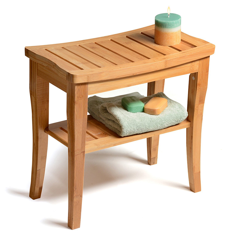 Bamboo Shower Seat Bench with Storage Shelf for Seating