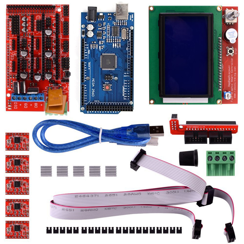 Комплект RAMPS 1,4 + Mega 2560 + 5 шт. A4988 + ЖК-дисплей 12864 для 3D принтера RepRap для ardunio