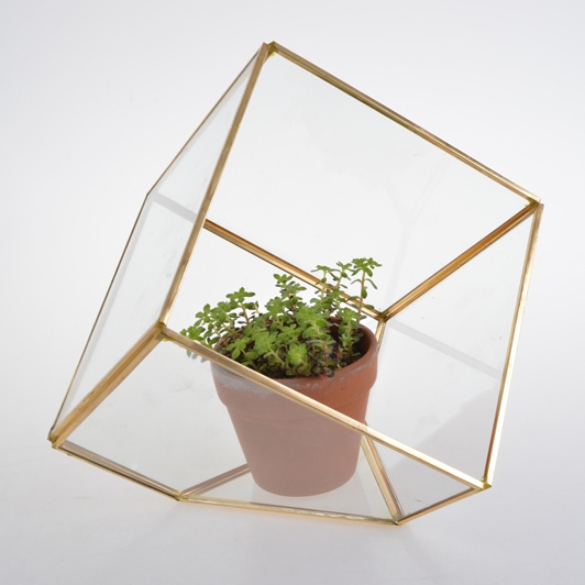 Wholesale Glass Metal Mini Small Garden Green House Planter Trumpet Vase Decorative Geometric Terrarium for Flowers Farming