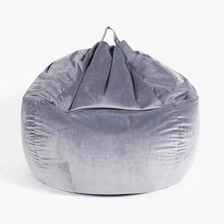2022 Fashion High Quality Cheap Silver Gray Teardrop Velvet Adult Big Bean Bag Chair Sofa beanbag chair Handle for easy movement