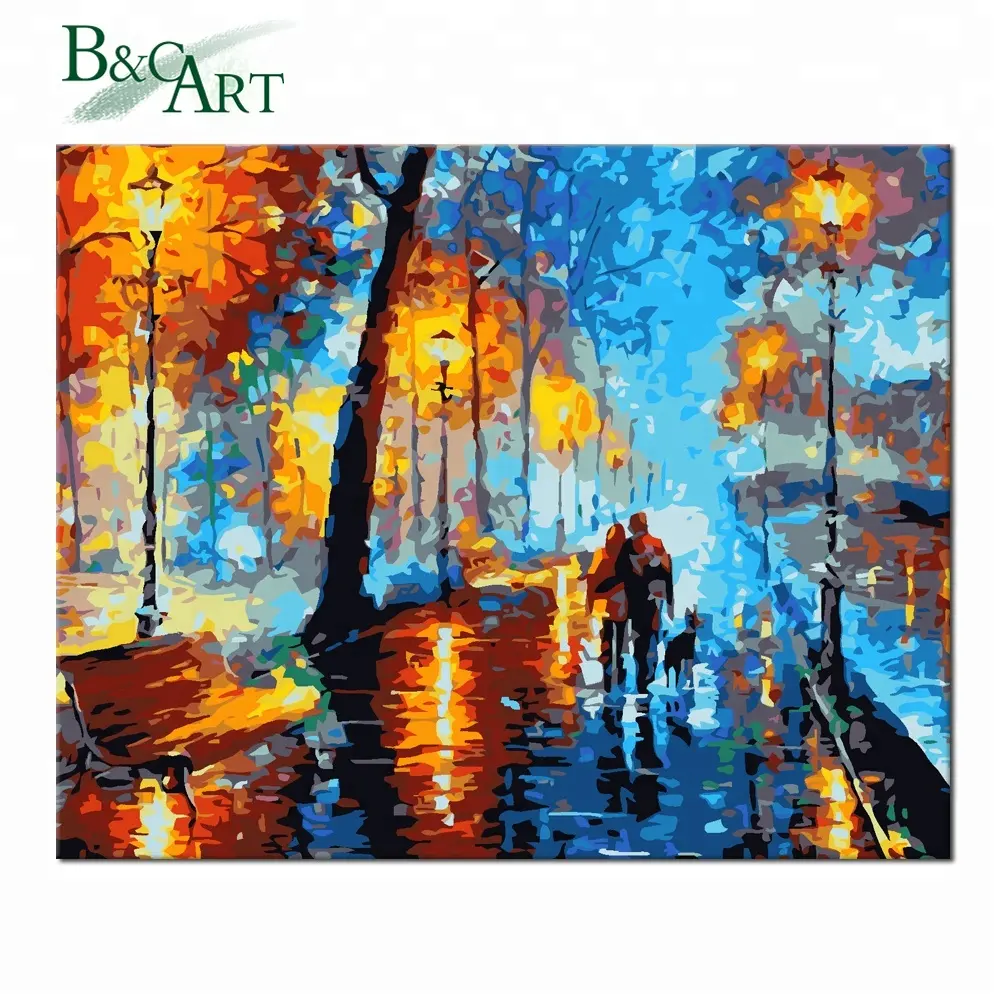 Impressionist 30x40 40x50 Colorful Night Street Handpainted DIY Oil Painting Kit Acrylic Paint by Number Sets