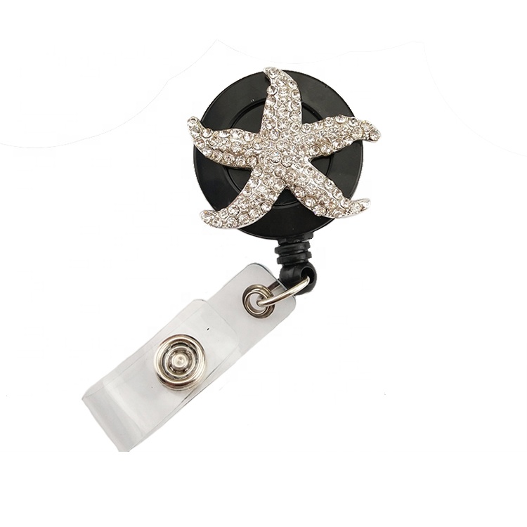 Кристалл Rhinestone Starfish выдвижной знак катушка звезда с зажимами Id держатель для Бейджа