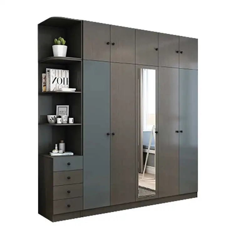 Factory wholesale big elegant wardrobe cabinet with mirror for hanging clothes bedroom