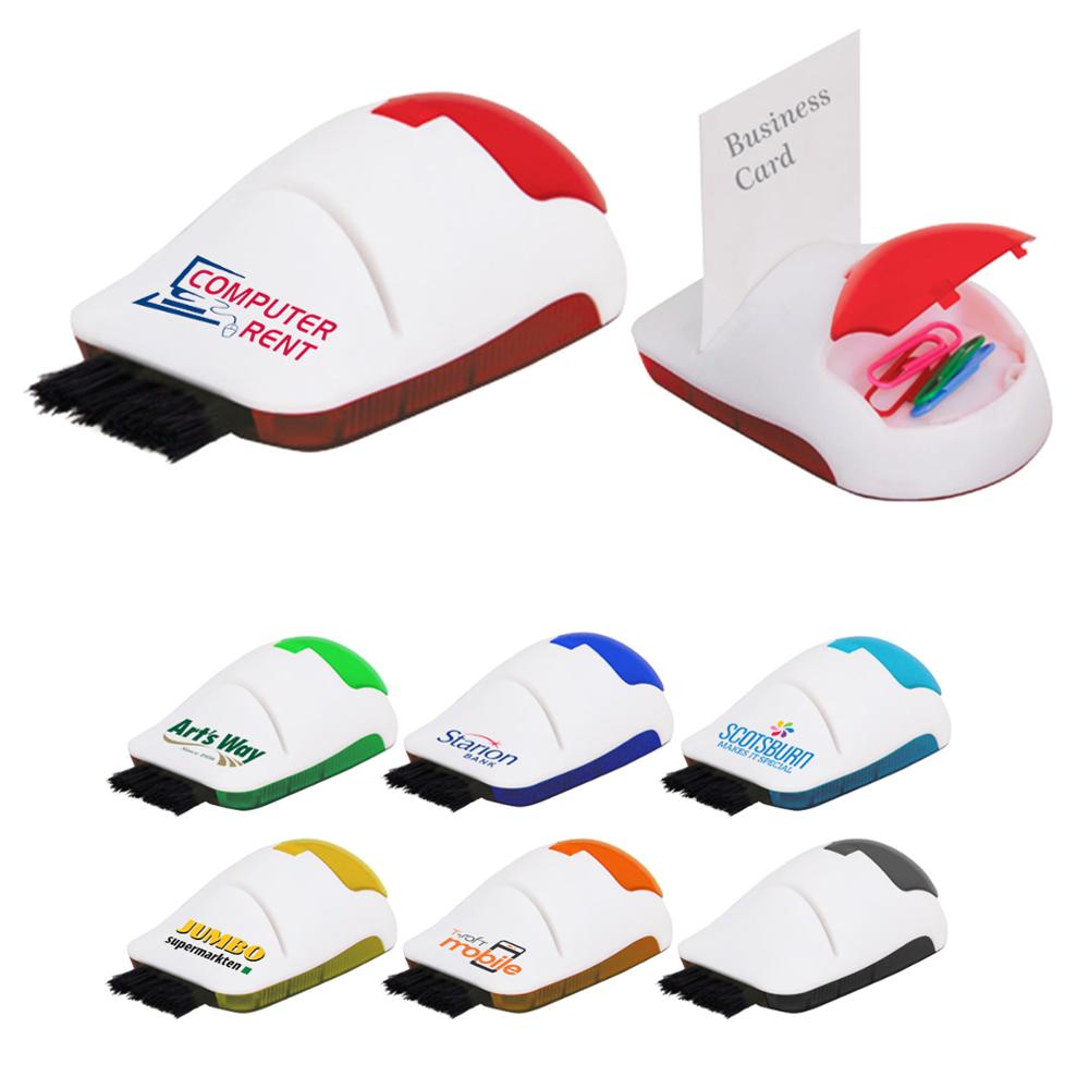 multi purpose solid white plastic mouse black push keyboard cleaner name card case flip open container office paper clip holder