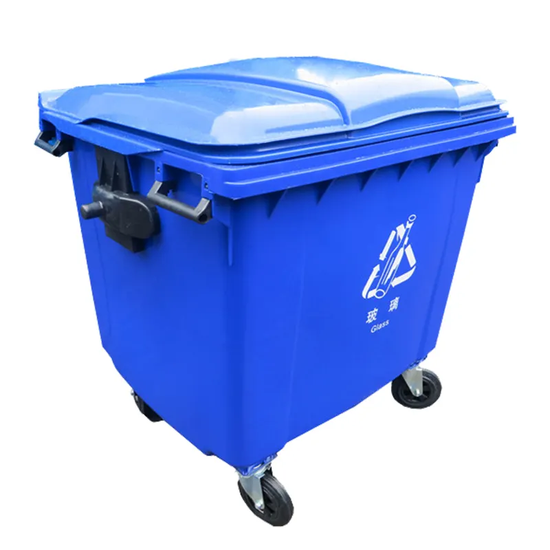 Outdoor garbage truck 660L large plastic waste bin 1100L mobile garbage truck HDPE plastic trash can storage bin in public place