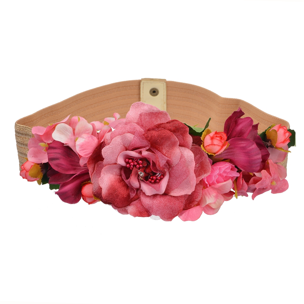 2019 European Fashion leisure style women belt female wide waist belt with artificial flower decorative PU belts
