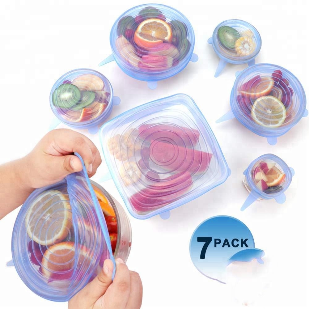 6 Pack Reusable Eco-Friendly Dishwasher Safe Food Silicone Cover Cap Universal Silicone Stretch Lids