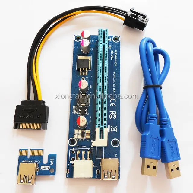 Wholesale PCI-E 16x Mining Riser 6 pin Adapter Card 006C 007 with USB 3.0 & SATA Power Cable