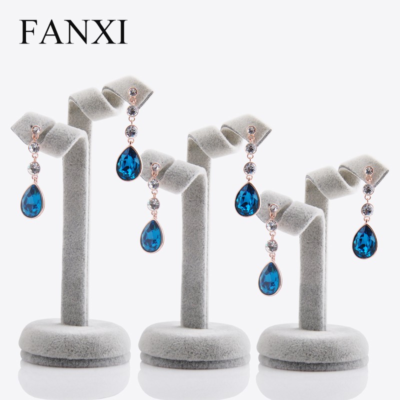 FANXI китайский на заказ креативный держатель для сережек подставка серебристо-серый бархатный дисплей полка стойка набор для демонстрации ювелирных изделий
