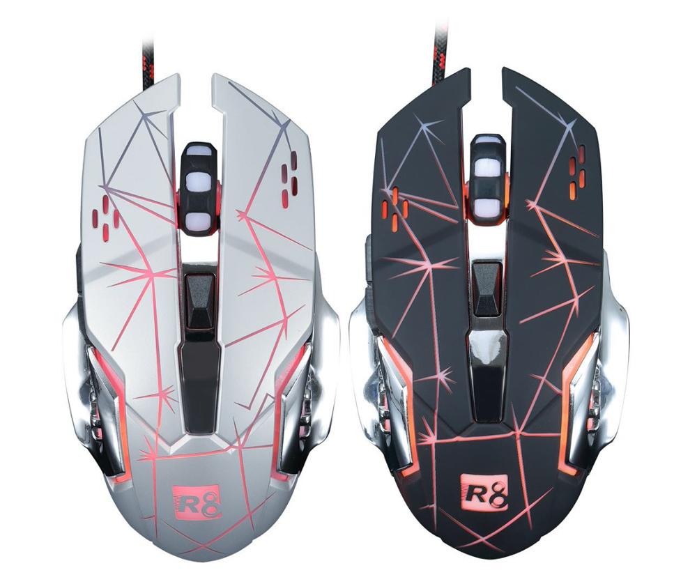 R8 2021 новый дизайн 3600 точек/дюйм Высокое Разрешение Оптический сенсор 6D светодиодная игровая мышь