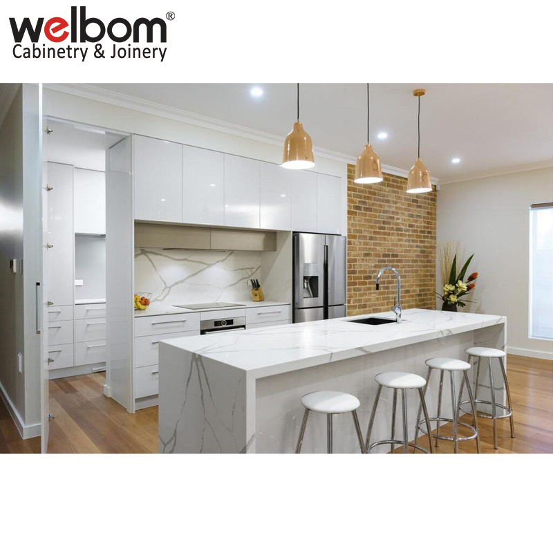 Welbom MDF High Gloss Lacquer Modern Metal Handle Plywood White Kitchen Cabinets