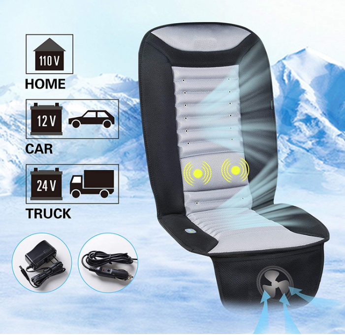 Cooling Car Seat Cushion With 2 Levels Cool Car Fan And 2 Vibration Massager Motors On Lower Back