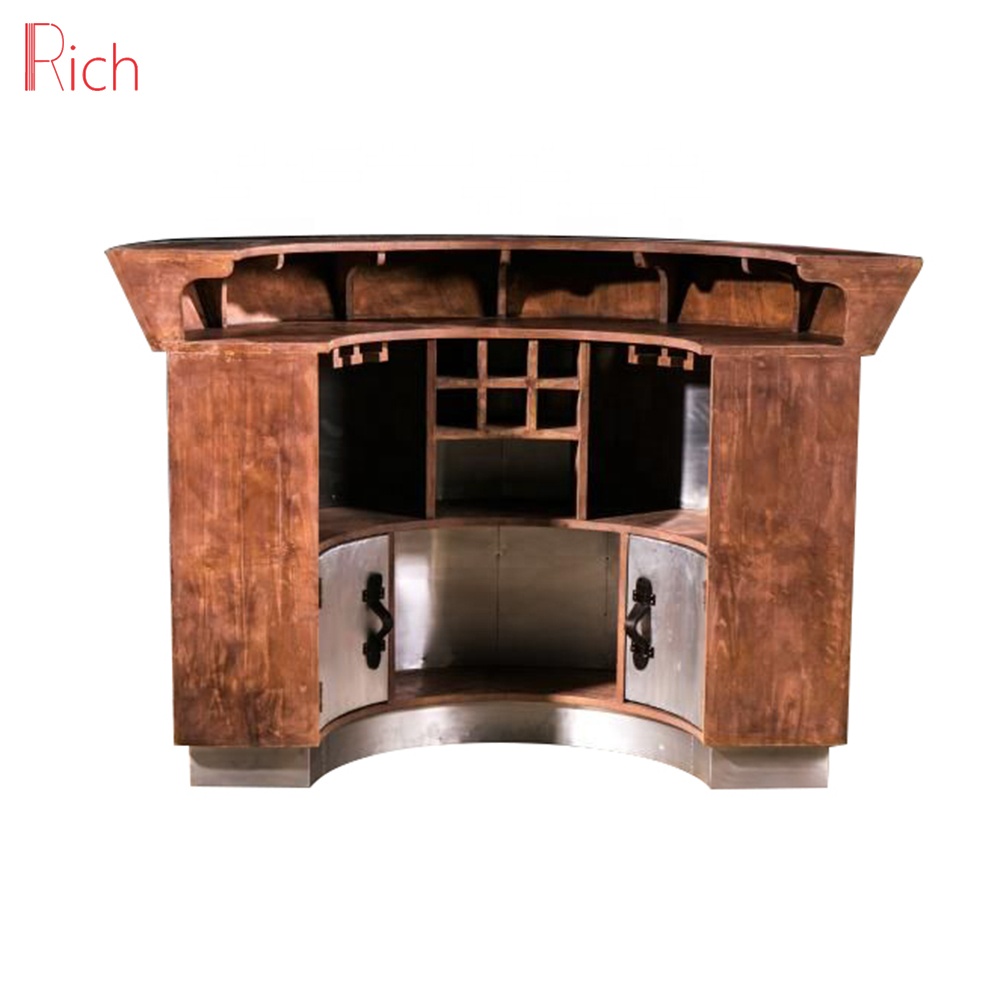 American Style Antique Home Wine Cabinet Wood Frame Aluminum Sheet Wine Display Cabinet