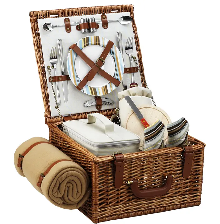 High quality wicker picnic basket hamper for 2 persons