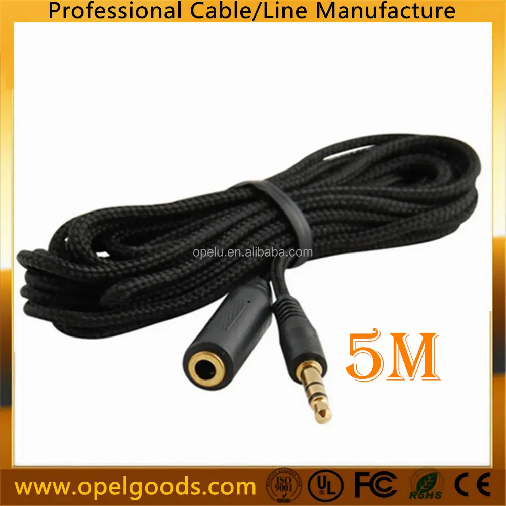Audio Stereo Cable 5M Braided Nylon Gold Plated 3.5mm Female To Male Headphone Stereo Audio Extension Aux Cable