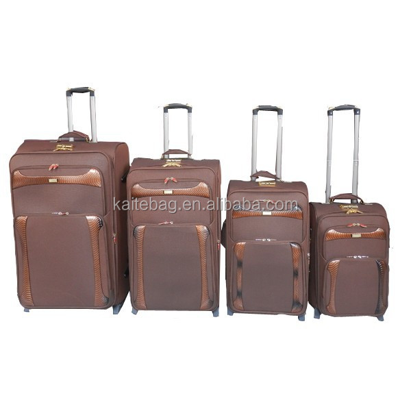 Brown with popular leather with button 4 pcs set satin lining 2 durable els metal logo luggage bag