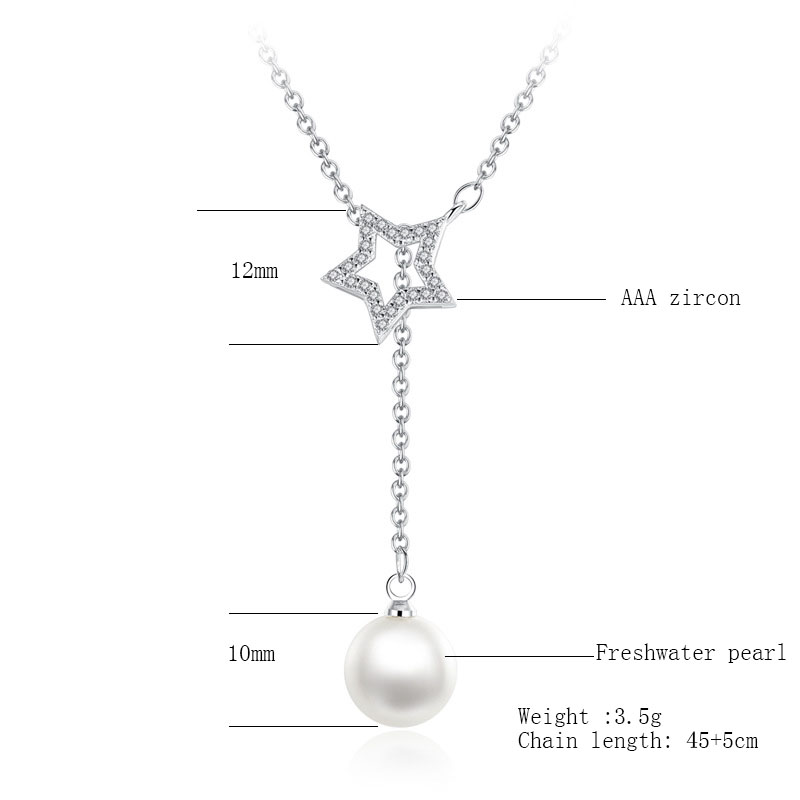 OBE top quality free shipping Star and moon pearl 925 silver necklace